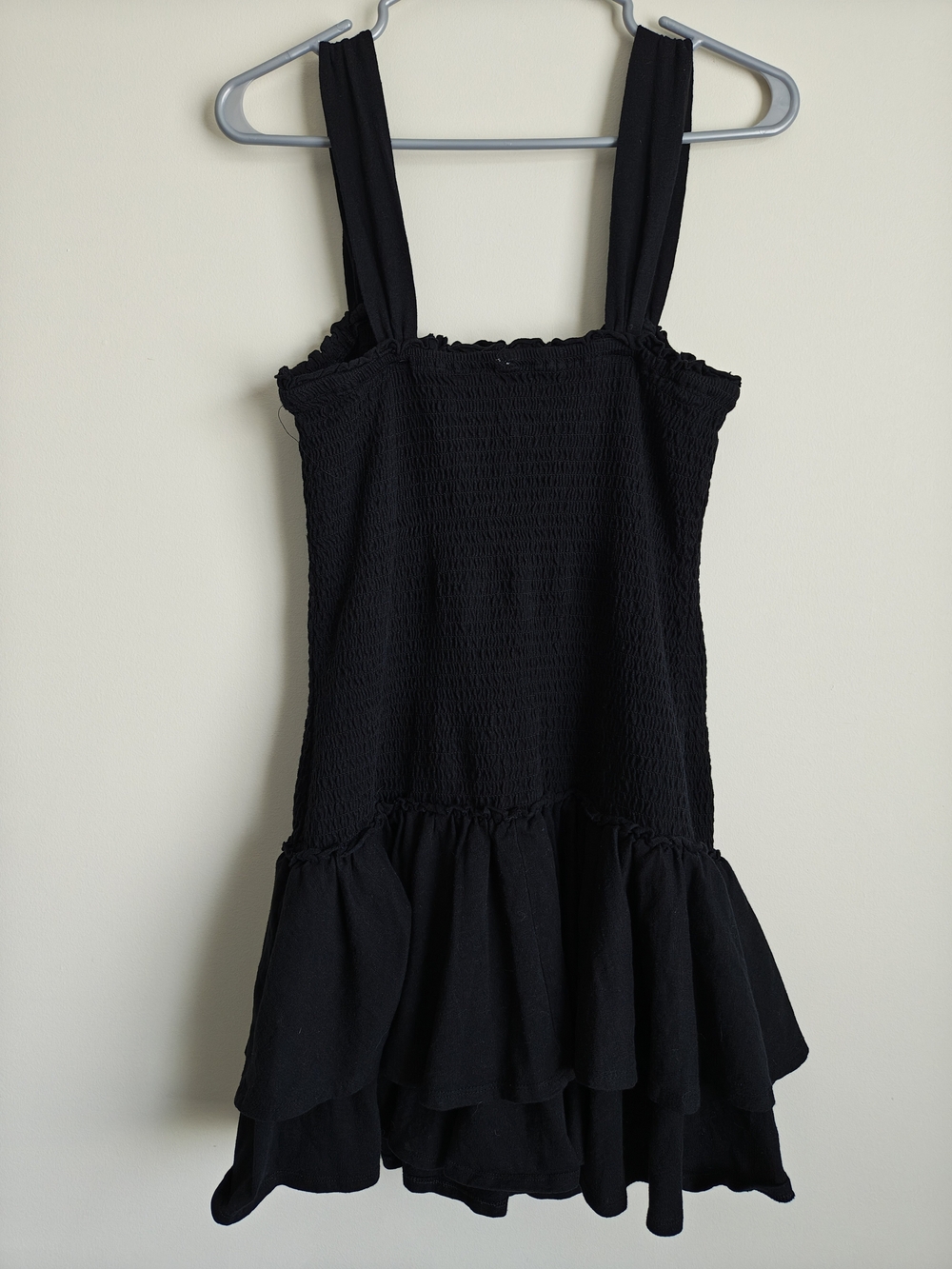 American Eagle Outfitters Black Smocked Tiered Mini Dress with Adjustable Straps - Picture 9 of 11